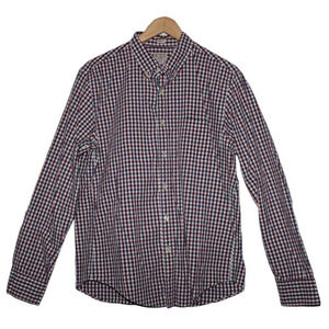 Mens J. Crew Slim Button Down Shirt 06134 Red White Blue Plaid Cotton Size Large